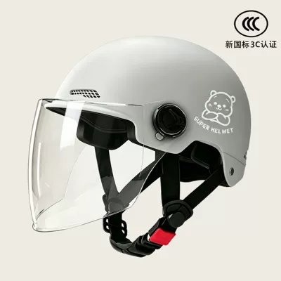 Motosiklet kaskı (dəbilqə), New National Standard 3C Certified - 02-gray-transparent-long-mirror-silver-white-bear