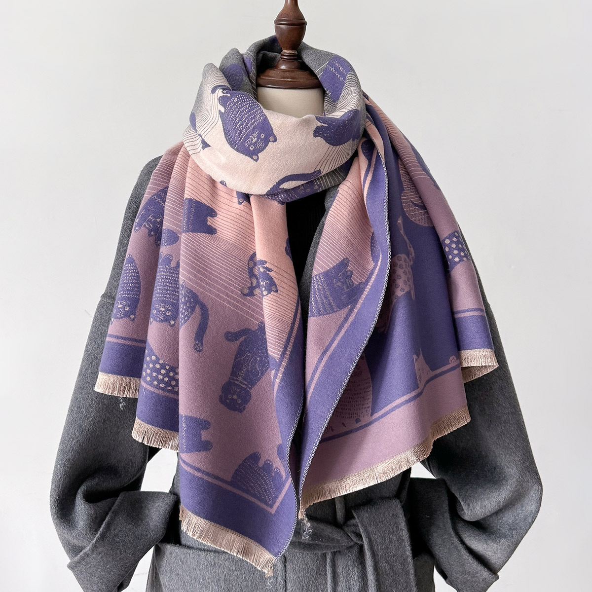 700g Weight Scarf Classification Daily, Street Occasion Polyester Material Cat Pattern Autumn&Winter Season Unisex Gender Cute, Basic Style Unisex Cute Basic Cat Polyester Scarf 3