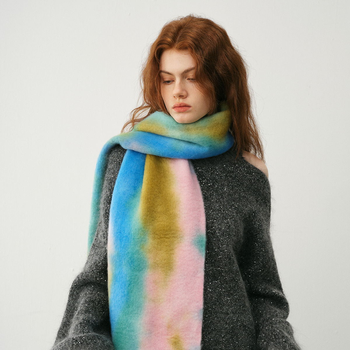 Sciarpa invernale da donna con personalità morbida, sciarpa con frange in cashmere imitazione irregolare, nuova cravatta colorante_voghion.com