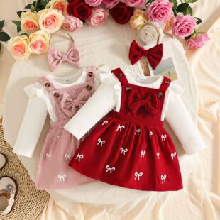 Demi-season long-sleeve, bodysuit, suspenders with bow, set, European style, 0-2 years, print