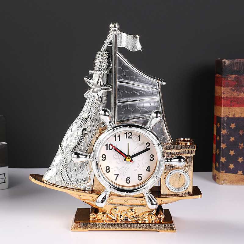 Reloj decorativo de escritorio estilo mediterráneo, diseño suave tipo vela, reloj de noche con portalápiz, regalo para estudiantes