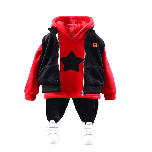 Boys' autumn and winter suit, handsome infant and toddler velvet hooded three-piece set for 0-3-5 year old baby winter children's clothes 1