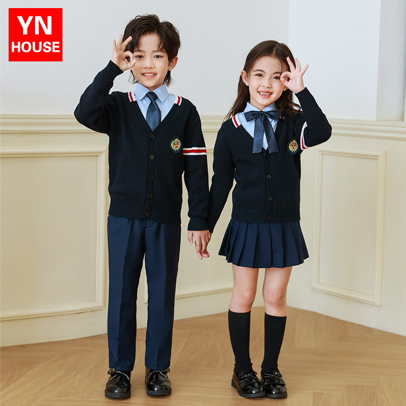 Jardín de Infantes ropa de primavera y otoño ropa de estilo británico estudiante de la escuela primaria Clase de verano uniforme escolar traje de uniforme de la clase de los niños traje de tres o cuatro piezas