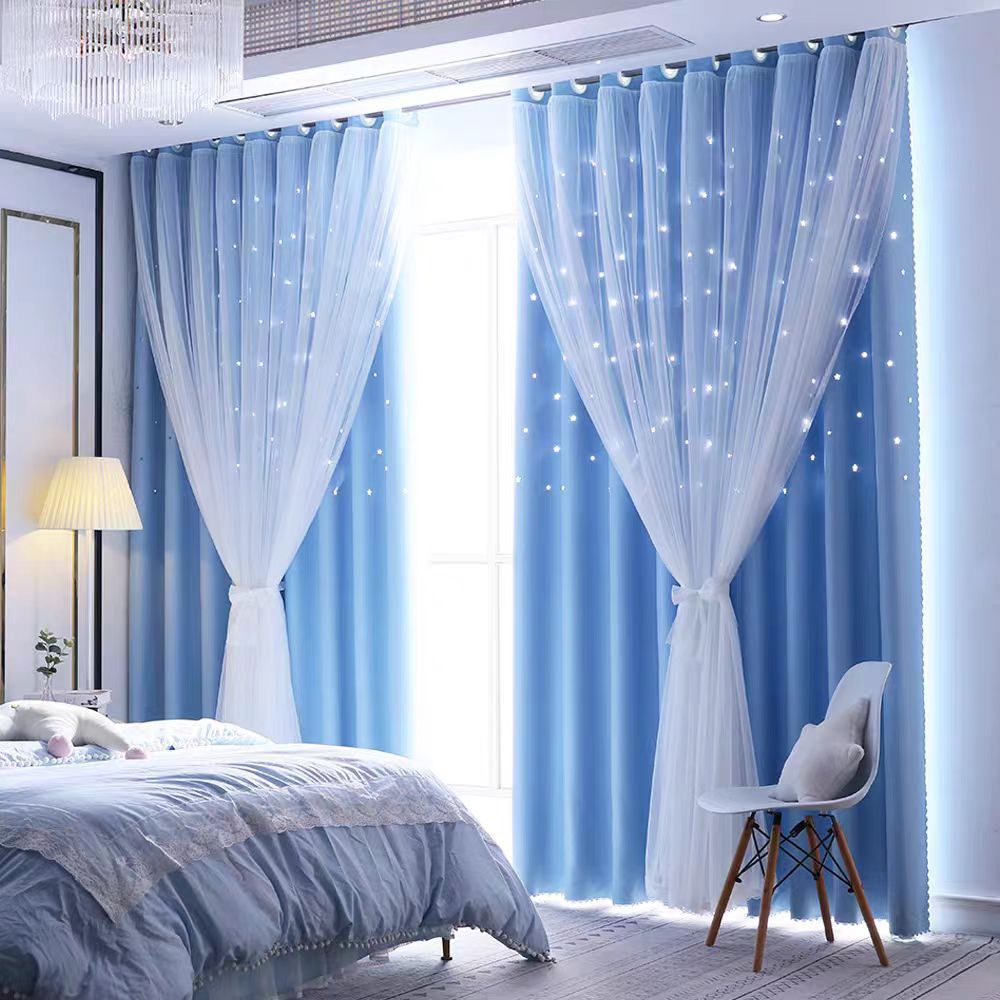 Curtains Amazon estrellas huecas de doble capa con el mismo estilo de cortina Dream Princess estilo tendencia cortinas terminadas