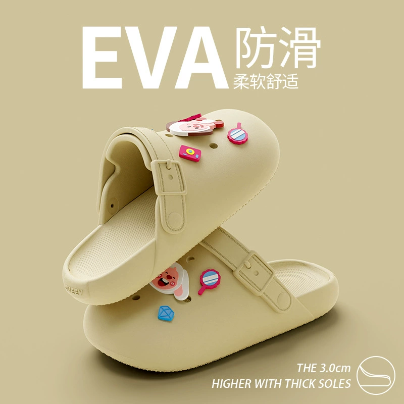 EVA Platform Beach Slides, Non-Slip Summer Sandals, Cute Slip-On with Decorative Charms, Sizes 36–45