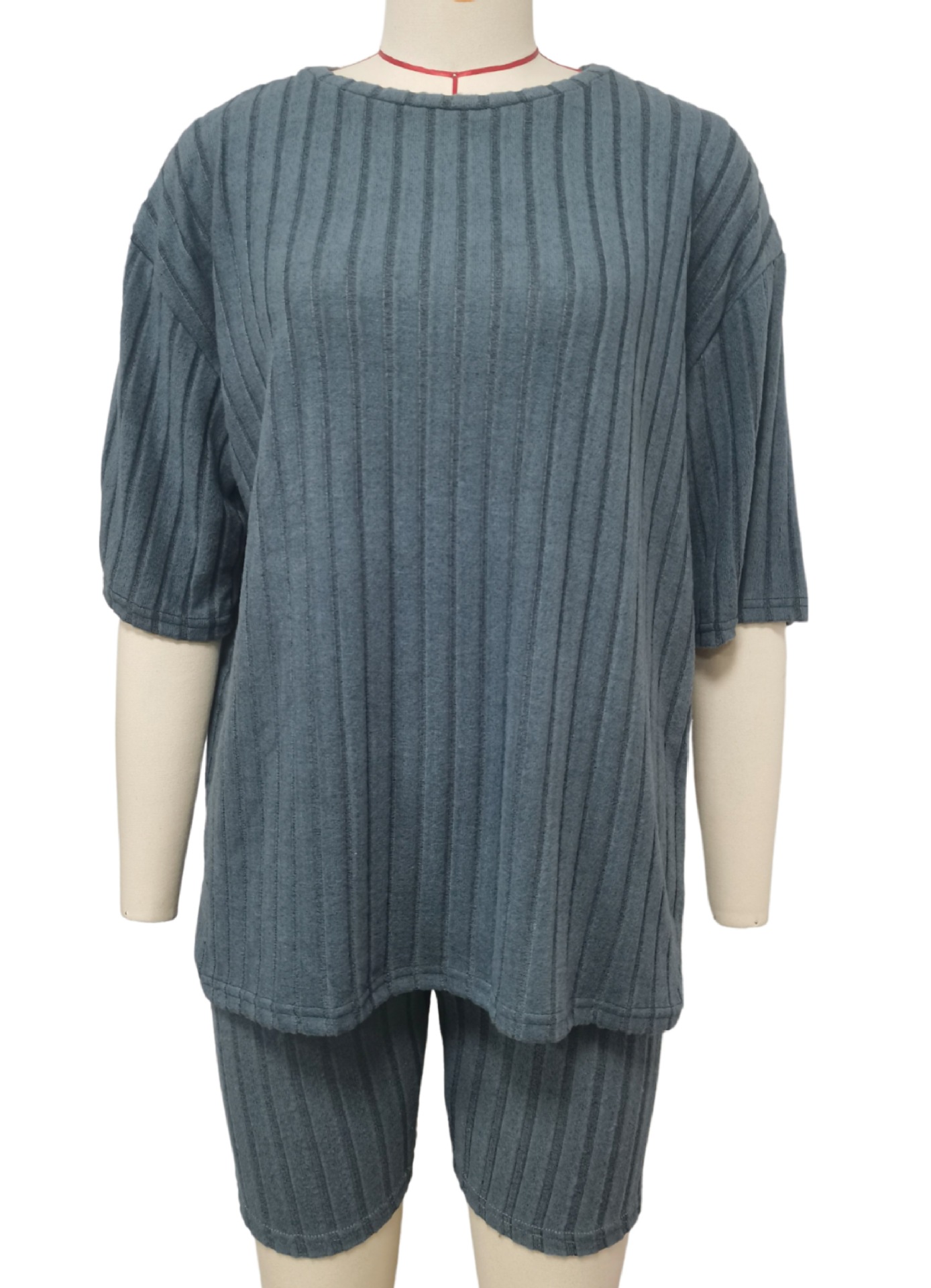 Women's Casual Solid Colour Shorts Set Round Neck Spring Outfit_voghion.com