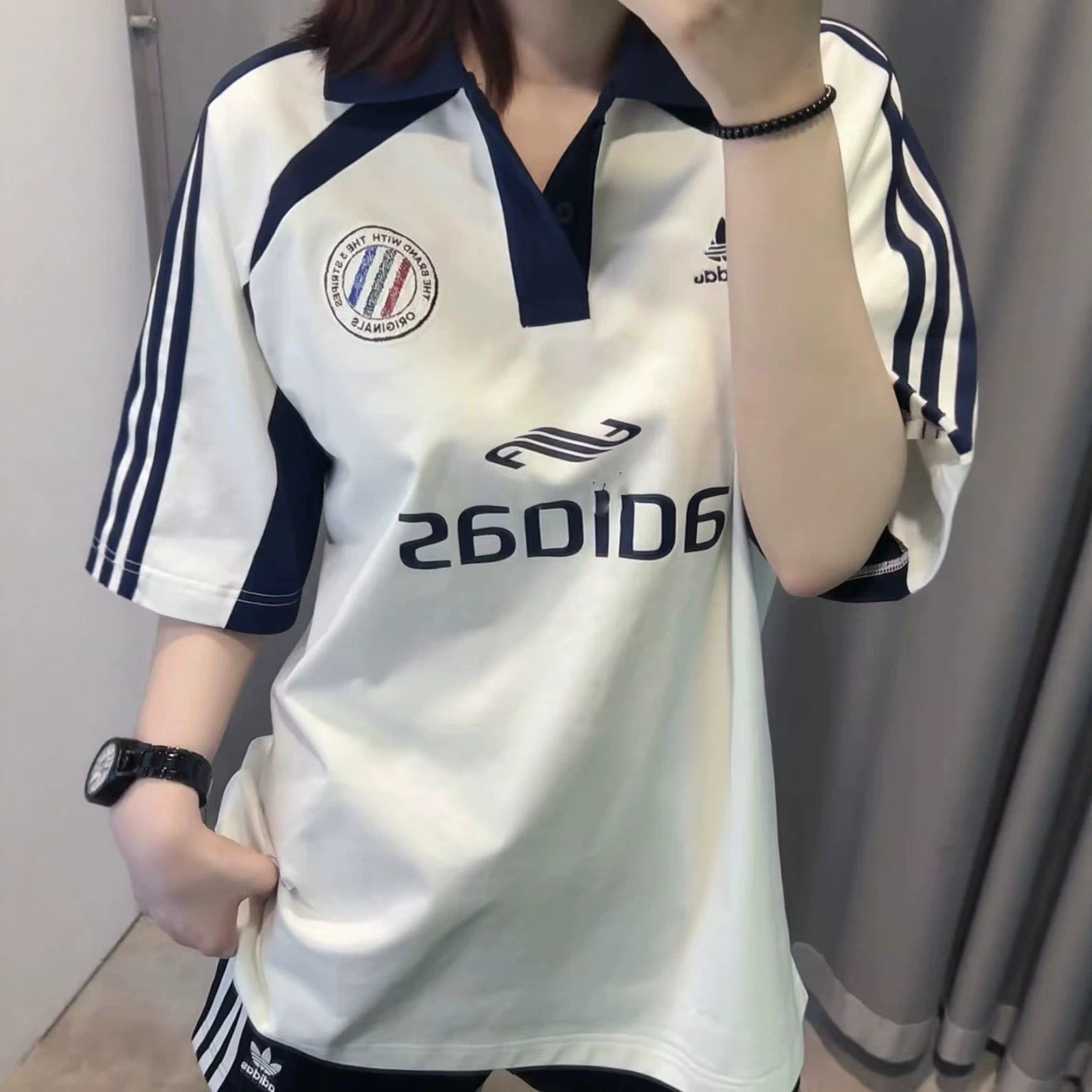 New summer cross-border clover embroidered print short-sleeved T-shirt, soccer style stand collar patchwork polo shirt