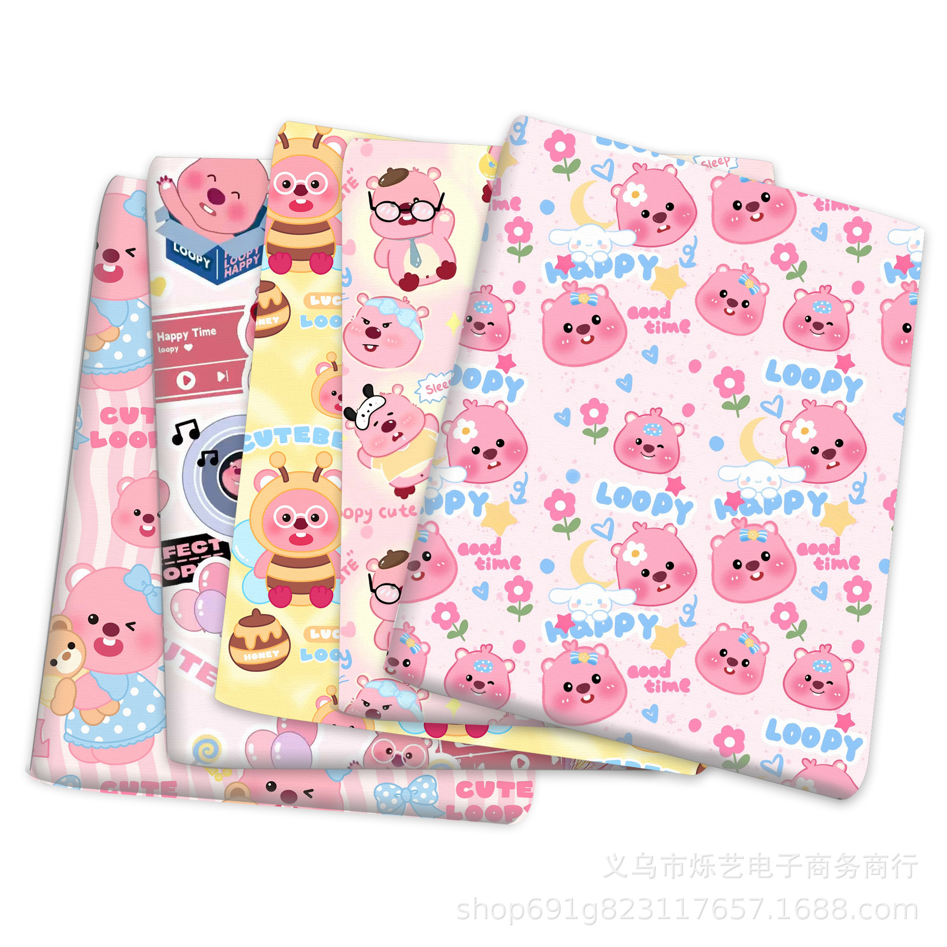 卡通露比粉色小海狸涤棉或防水面料手工拼布diy衬衫裙子服装包包