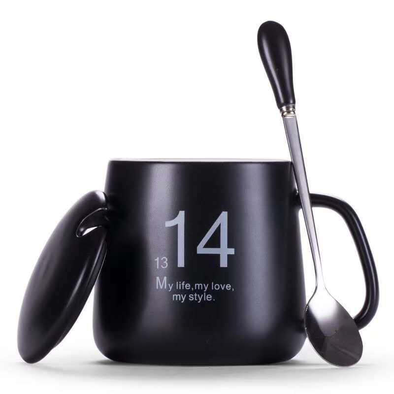 源头厂家1314马克杯陶瓷情侣对杯带盖水杯一生一世情侣杯子咖啡杯