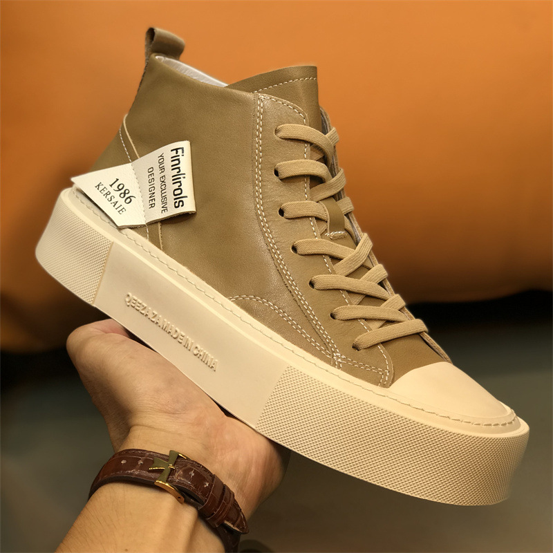 Factory direct supply European station men's shoes white leather high shoes men's trend Korean casual shoes a generation of delivery