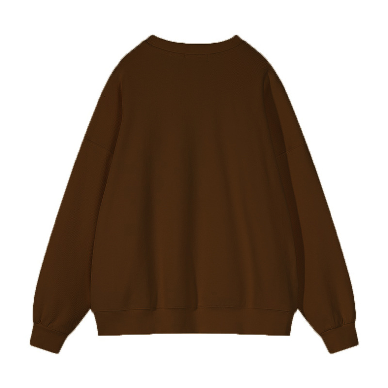 Autumn Winter Printed Loose Sweatshirt Retro Letter Graphic Pattern Fleece lined Long Sleeve Top