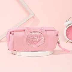 廠家無油流沙貓可愛筆袋女孩卡通學生鉛筆盒大容量文具袋少女心