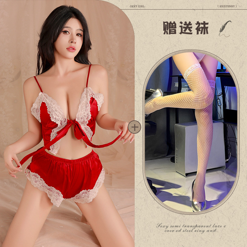 버건디 + 화이트 망사 스타킹