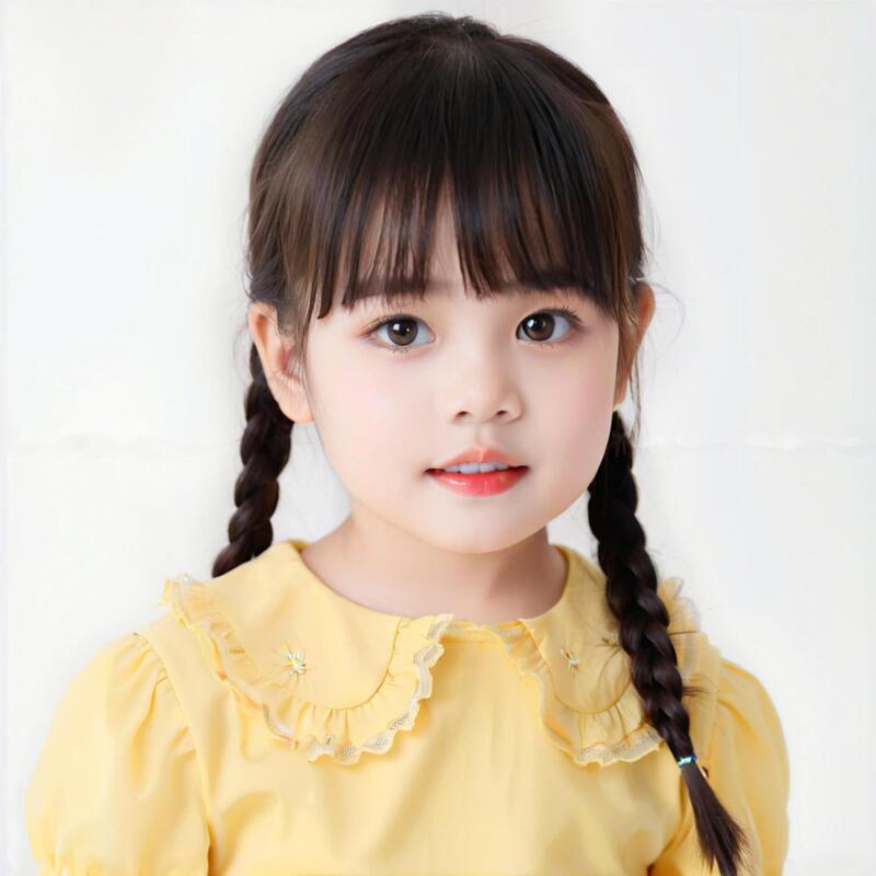Children's Wig for Girls, Double Braided Korean Style with Air Bangs, Long Synthetic Hair Full Wig, Cute Children's Wig Children's Wig for Girls, Double Braided Korean Style with Air Bangs, Long Synthetic Hair Full Wig, Cute Children's Wig