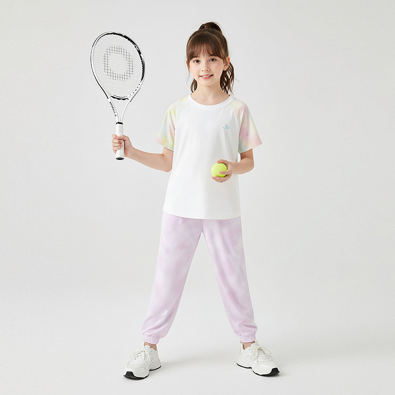 Girls' Moisture-Wicking Quick-Dry Set, Children's Class a Patchwork Cool-Touch 50+ Sun Protection Casual Sports Running and Cycling Set