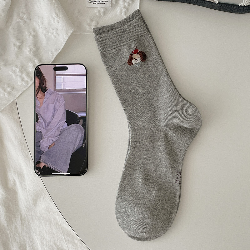 卡通袜子女2025秋季新款可爱中筒袜无骨日系堆堆袜女植绒小狗袜子|undefined