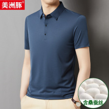 中年男士透气T恤短袖2024夏季户外桑蚕丝商务无痕宽松Polo衫代发