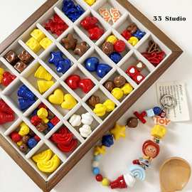 【红黄蓝】亚克力烤漆星星爱心串珠手机链钥匙扣散珠diy配件材料