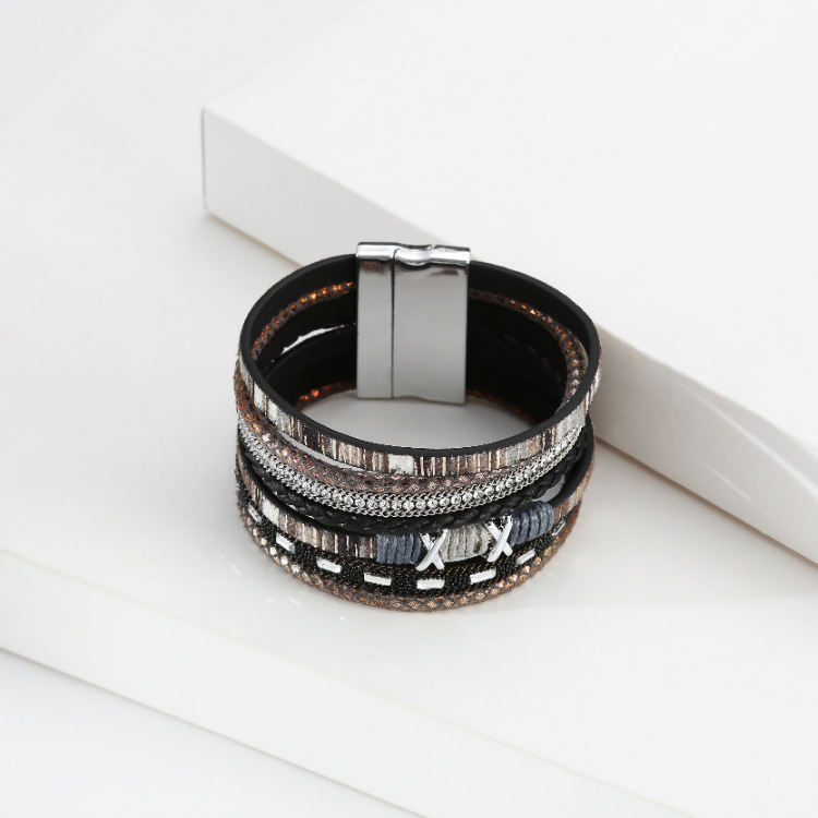 Bohemian Wide-brimmed Color Woven Multilayer Leather Bracelet Wholesale display picture 31