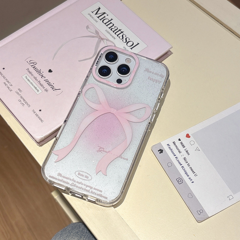 适用16ProMax简约小清新晕染粉15Pro蝴蝶结丝带15闪粉满屏14少女|undefined