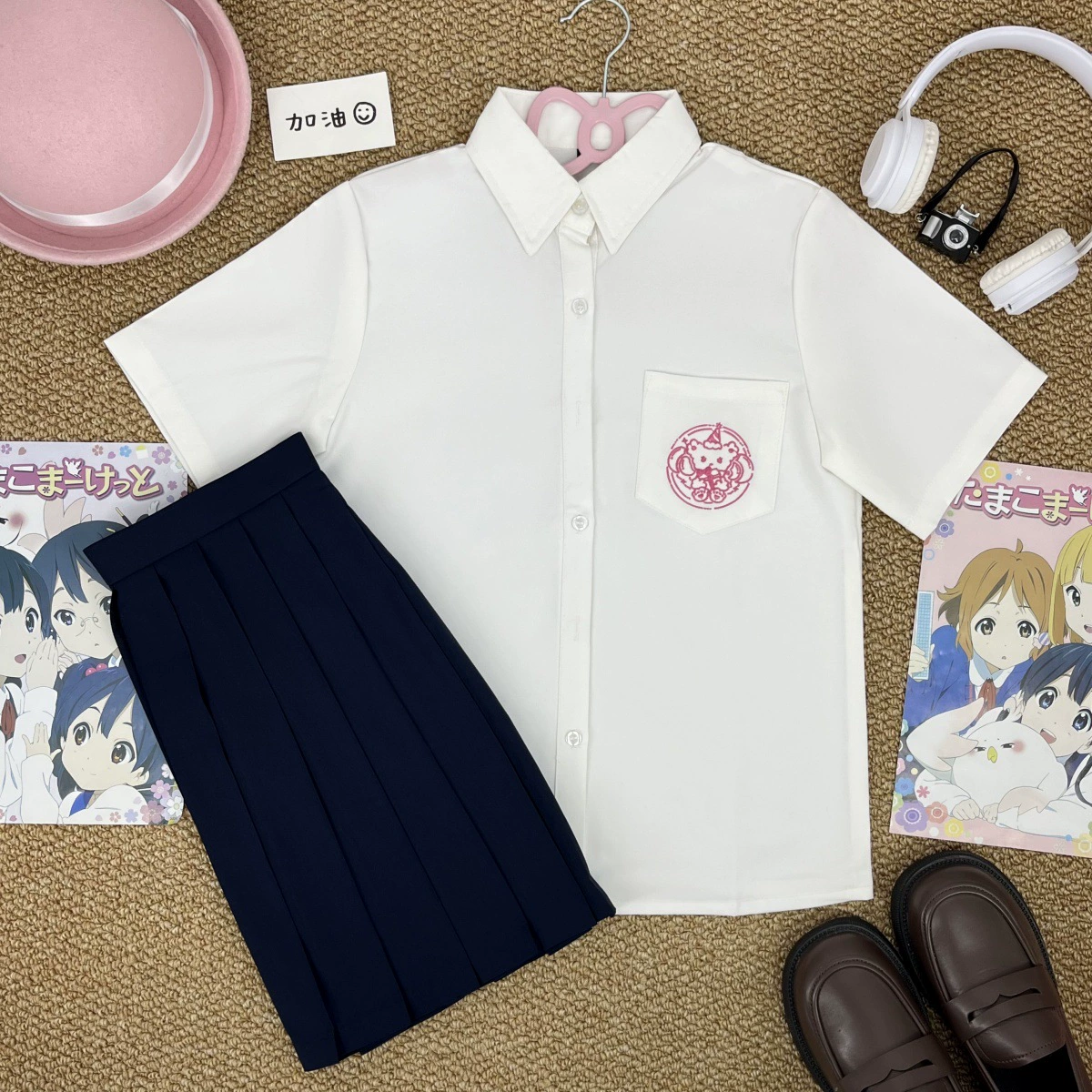 [Рождественский медведь] Ортодоксальный японский стиль, оригинальный стиль преппи, униформа JK, белая рубашка с острым воротником и вышивкой, внутри школьная форма