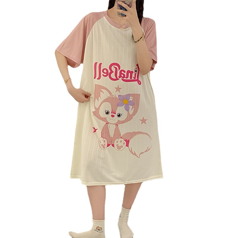 2023 camisón de verano cuello redondo de las mujeres de dibujos animados estudiante Delgado pijamas de manga corta