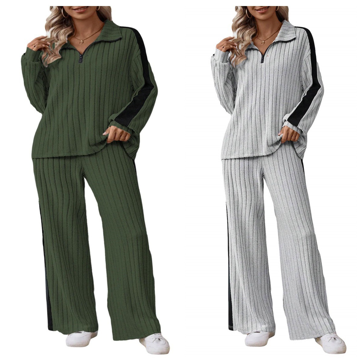 2026 New European Style Cross-Border Plus-Size Casual Design Sweatshirt and Wide-Leg Pants Two-Piece Women's Set