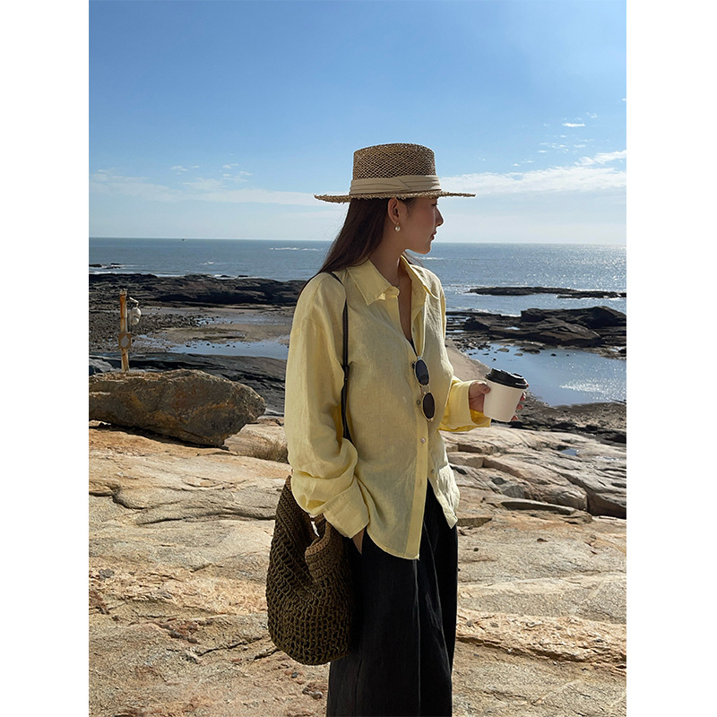Wanwei Multi-Color Sun Protection Shirt for Women 2026 Spring New Style Linen Long-Sleeved Shirt with Twist at the Hem Y6235