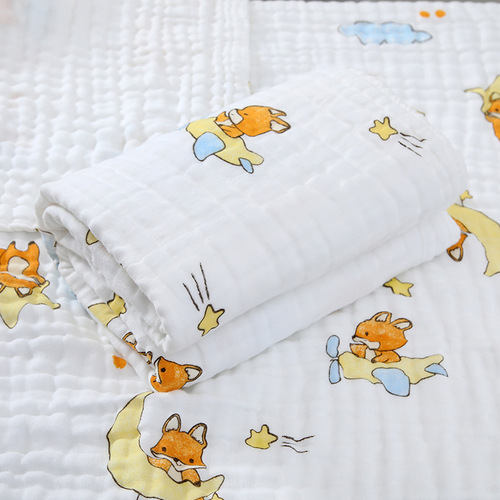 High-density 70*140 cotton six-layer washed gauze bath towel cartoon children's towel absorbent baby bath towel supermarket gift