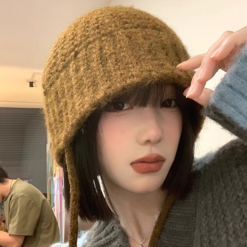 秋冬百搭渔夫帽子女韩系棕色毛线帽美拉德风保暖护耳针织帽子韩版|undefined