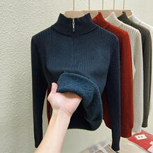 秋冬加绒加厚新品衫保暖内搭显瘦遮肉毛衣一体绒半拉链高领打底衫