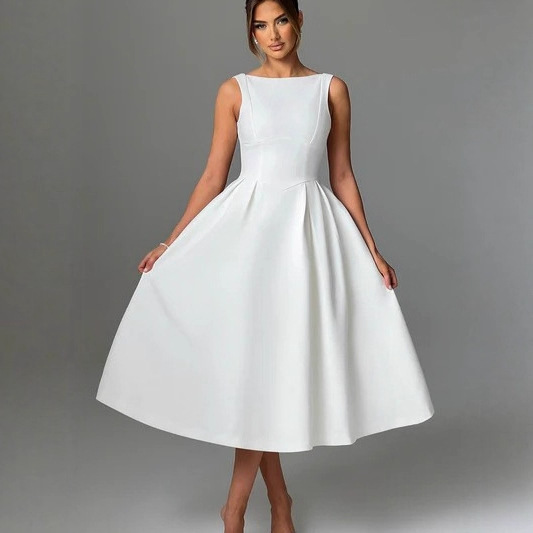 European and American Cross-Border Women's Spaghetti Strap Light Wedding Dress Long Gown 2026 Sexy Backless Dignified Round Neck Elegant Waist-Cinching Evening Dress