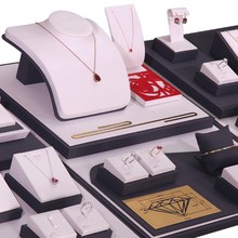 珠宝展示道具首饰品陈列项链耳环手串戒指灰白拉丝pu套装展示架子