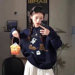 2025新款宽松圆领卫衣女春秋韩版加绒加厚慵懒风长袖外套上衣潮牌