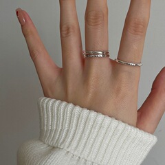 簡約疊戴愛心戒指女時尚字母微笑小眾設計S925銀開口指環食指戒潮