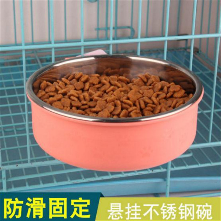 Nueva Pet Bowl alimentador gato tazón mascota perro de acero inoxidable tazón perro jaula colgante fijo perro tazón fábrica al por mayor