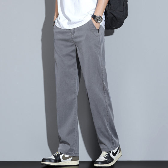 2025 Spring and Summer Men's Straight American Style High Street Tooling Mid-waist All-match Light-colored Elapsed Waist Wide-leg Long Pants for Men