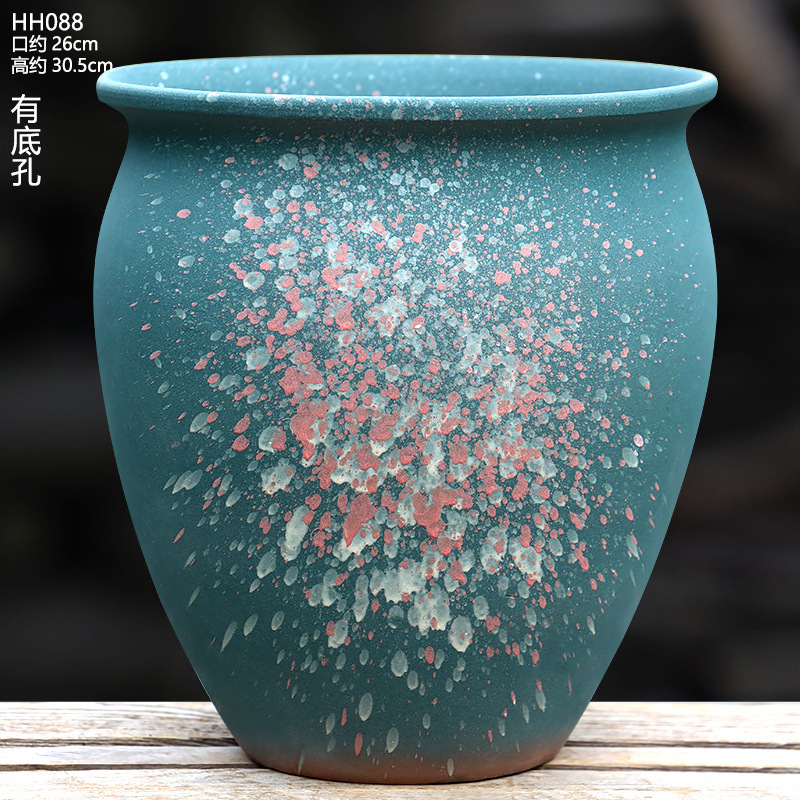 大口径植木鉢、大型家庭用リビングルーム盆栽、金のなる木鉢、通気性のある陶器の植木鉢|undefined