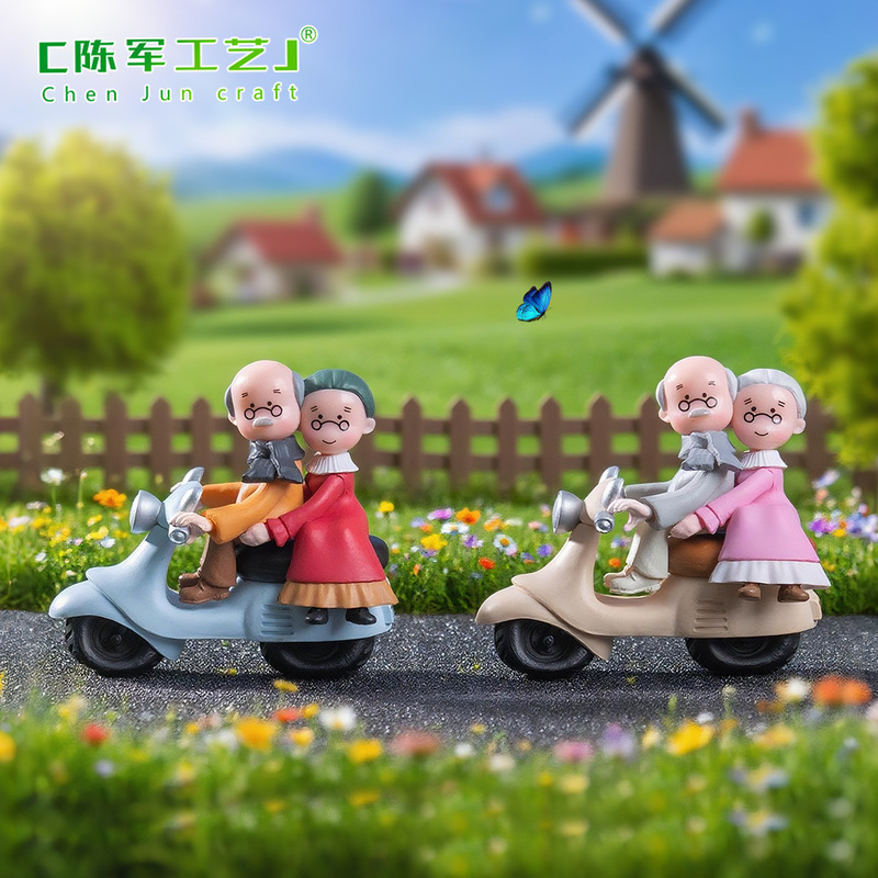 创意古装国风摩托车情侣公仔 蛋糕烘焙diy装饰品配件微景观小摆件|undefined