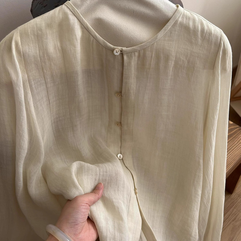 Apricot Ramie Linen Shirt Women's Summer 2025 New Style Comfortable Breathable Light Shirt Super Nice Long-Sleeved Top Apricot Ramie Linen Shirt Women's Summer 2025 New Style Comfortable Breathable Light Shirt Super Nice Long-Sleeved Top