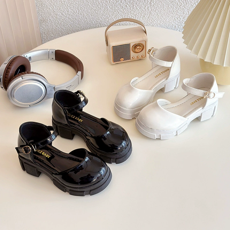 Корейская мода дикие детские туфли на высоком каблуке толстые каблуки для девочек Баотоу сандалии 2025 лето новая детская кожаная обувь оптом