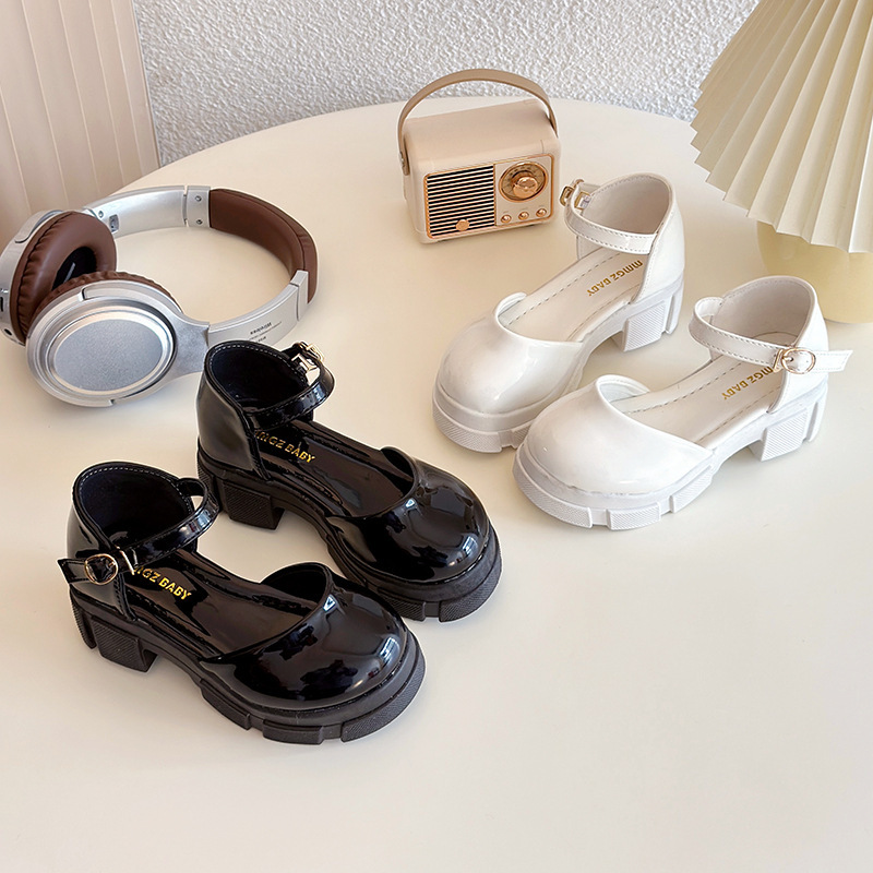 Korean Fashion Ebay Kidsren's High Heels Thick Heel Girls' Toe-Cap Sandals 2025 Summer New Kidsren's Leather Shoes Wholesale