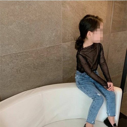 Summer Girls Underwear Baby Internet Famous Fashionable Children's Personality Trendy Korean Version Lace Sequin Sunscreen T-Shirt Top 