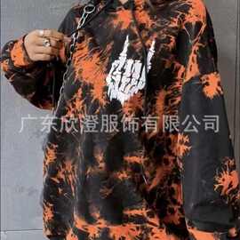 现货新款印花连帽长袖卫衣中长款卫衣裙