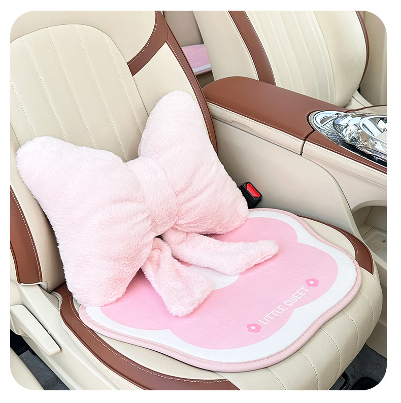 Blue Rain Car Headrest and Lumbar Support Simple Bowknot Car Seat Neck Pillow Cushion for Autumn and Winter Car Use