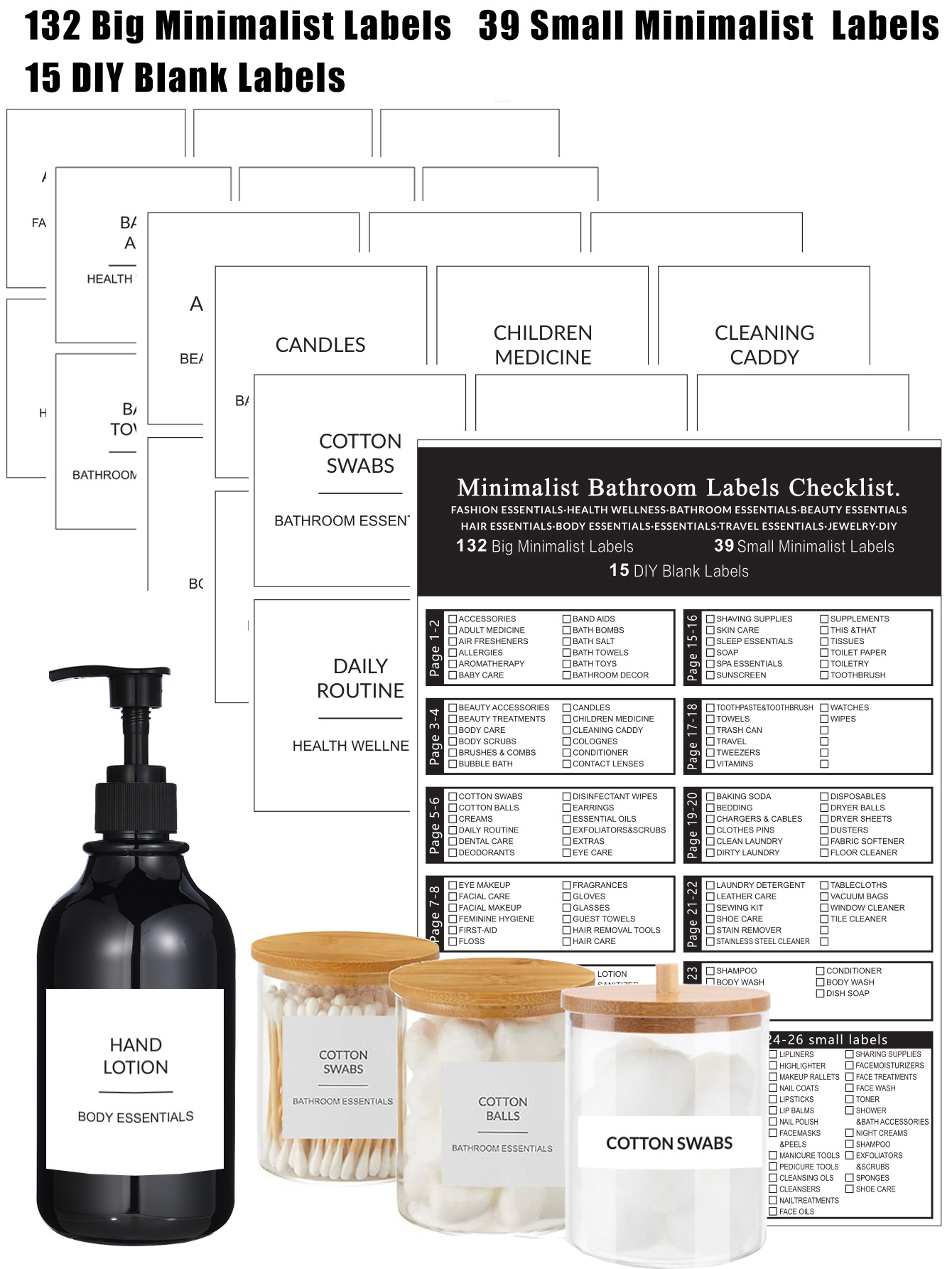 186pcs 简约浴室洗发水沐浴露护发素家居分类防水标签