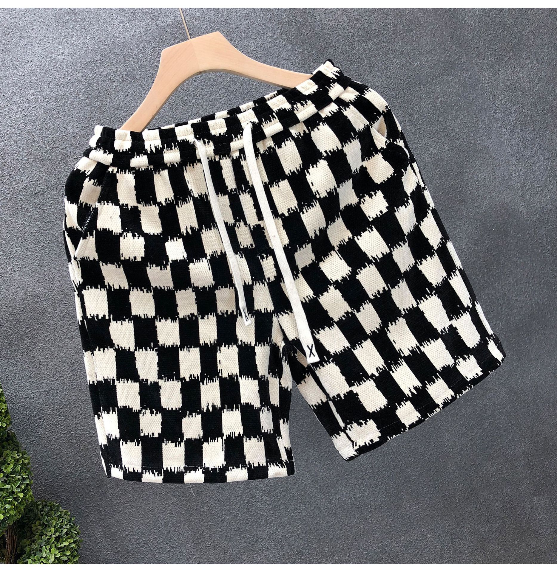 Unisex High Street Fashion Retro Checkerboard Print Summer Shorts Loose Fit Straight Leg 5-Pocket Casual Shorts_viptrois.com
