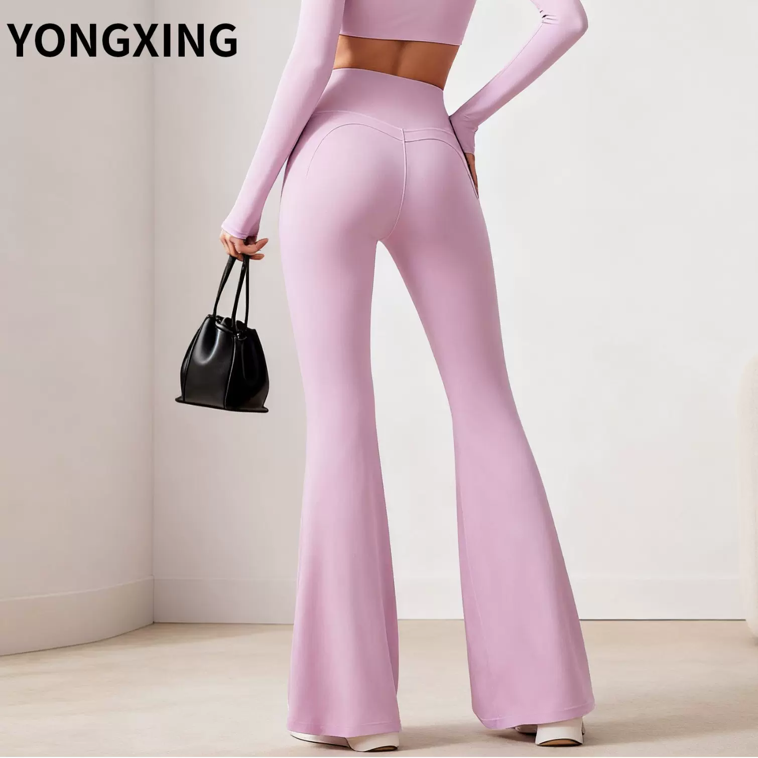 跨境欧美喇叭瑜伽长裤蜜桃臀高腰健身运动时尚普拉提阔腿裤女