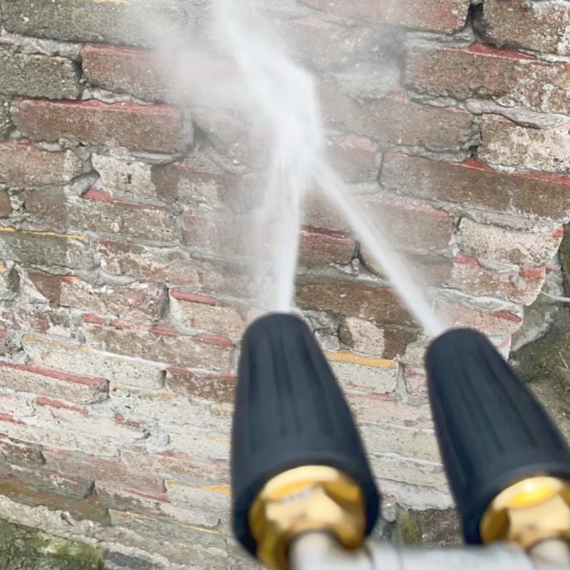 High-Pressure Water Gun Rotating Nozzle Red Aluminum Alloy with Three-Way Stainless Steel Water Pipe Connector Tip1/4 4000Psi