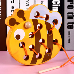 Direct Manufacturer Sales Wooden Animal Stringing Game Early Education Animal Fine Motor Stringing Board Educational Toy